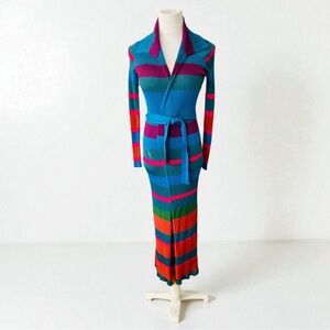 ETRO KNIT MULTICOLOR MAXI BELTED CARDI-COAT SWEATER SIZE 38